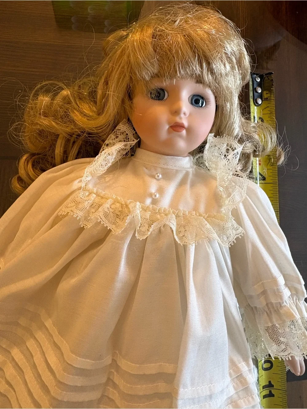 Porcelain Doll in Cream Lace Dress - Classic Kids Toy